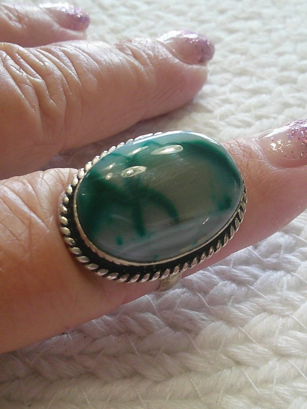 Gorgeous GREEN BOTSWANA AGATE Handmade Sterling 925 Ring Size 8.75 #225F